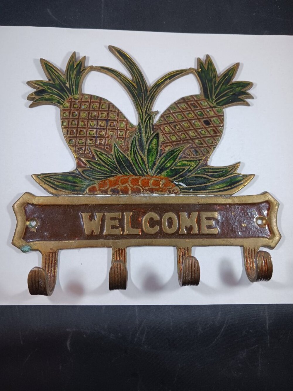 Vintage Solid Brass Pineapple Key Holder Welcome Wall Decor